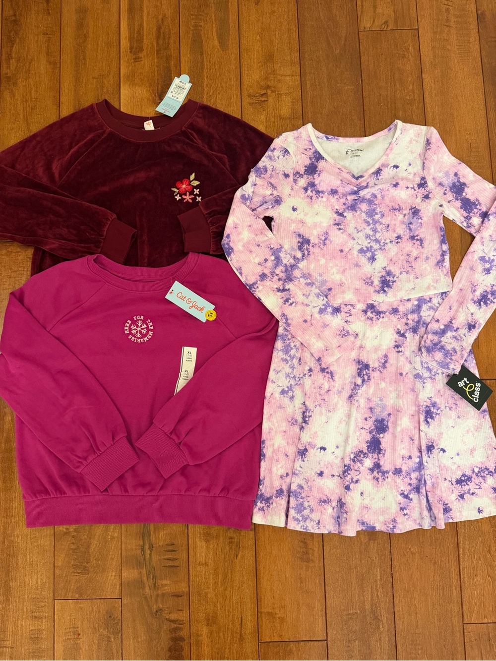 Cat & Jack Girls Sweatshirt Bundle - Burgundy, Magenta & Lavender Tie-Dye
